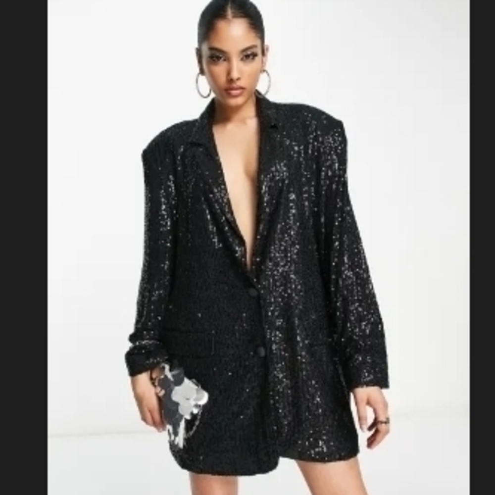 ASOS Black Sequin Oversized Blazer Dress